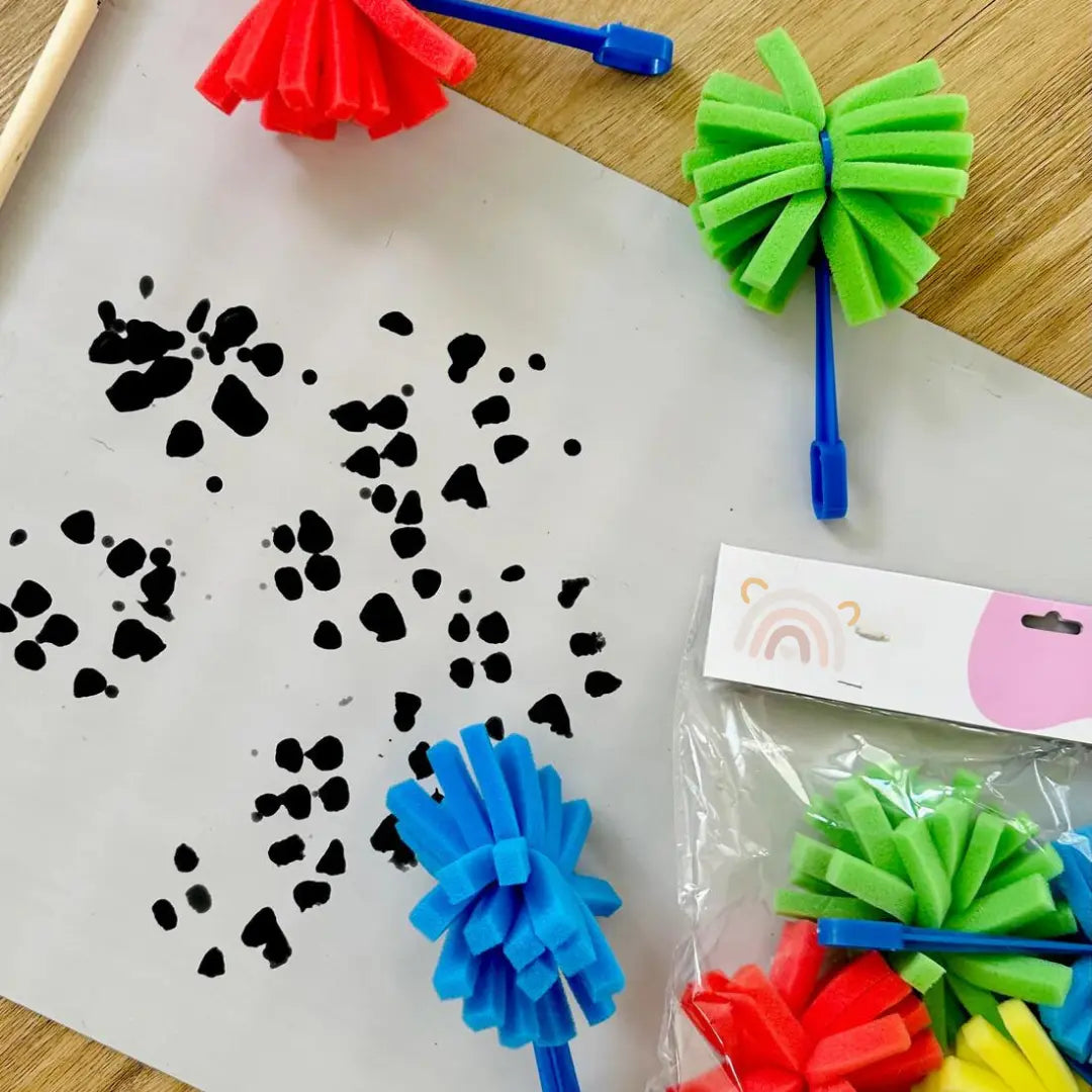 Children DIY Graffiti Sponge Brush Set Drawing Toys Broom Shaped Seal Sponge Brush Art Brush Enlightenment Puzzle Gift TMZ P'tits Explorateurs